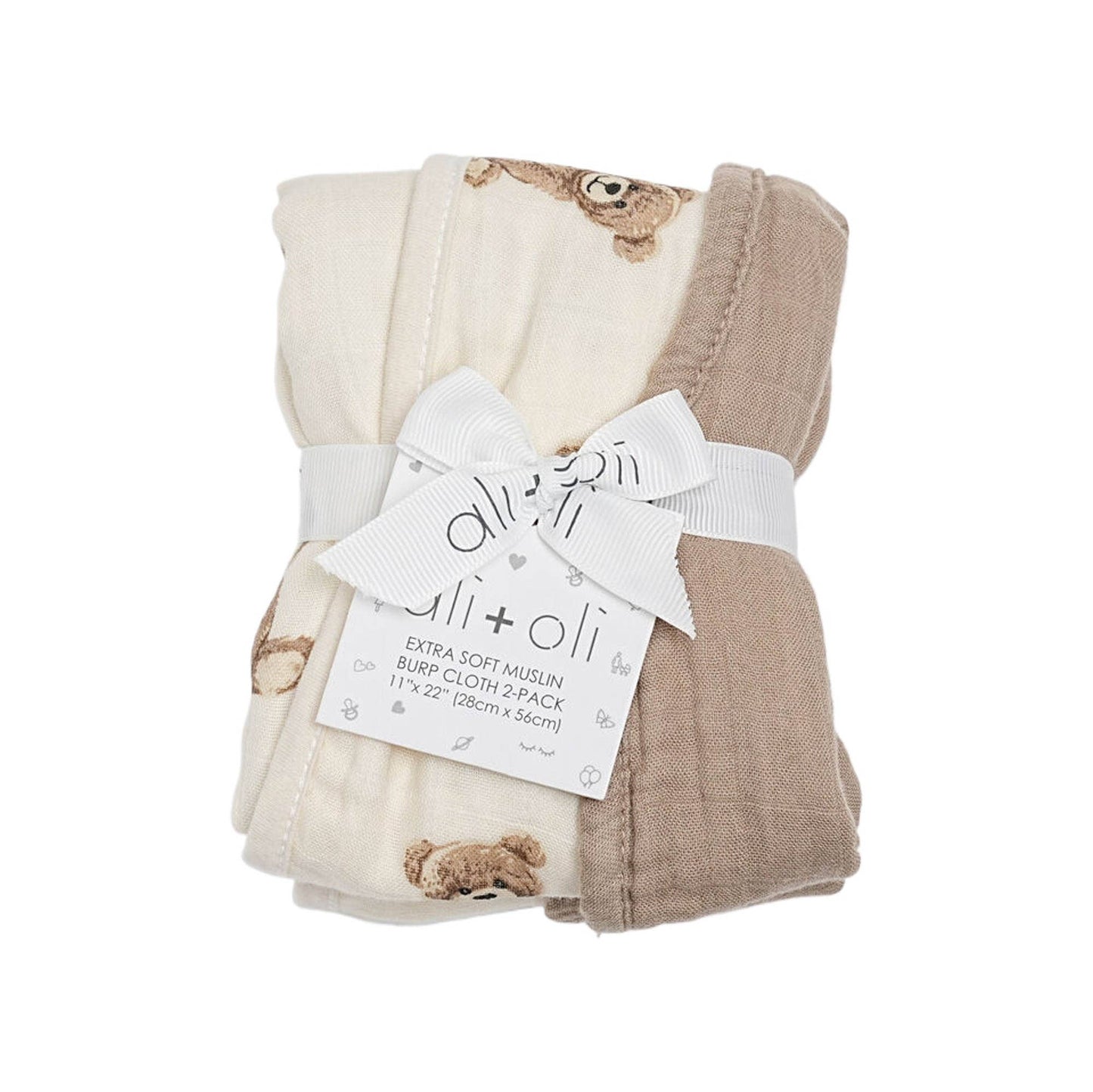 Bamboo Muslin Burp Cloth Set 2-Pack | Teddy/Taupe
