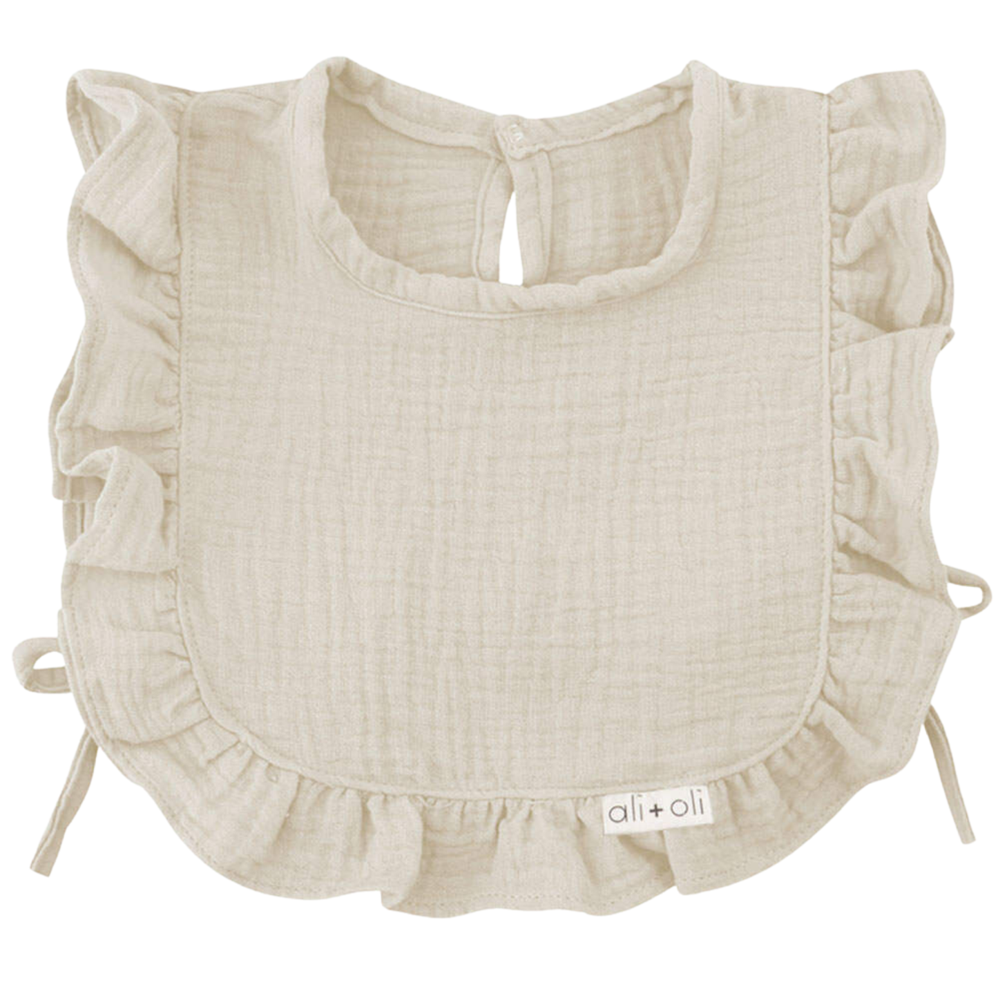 Muslin Cotton Ruffle Baby Bib | Sand