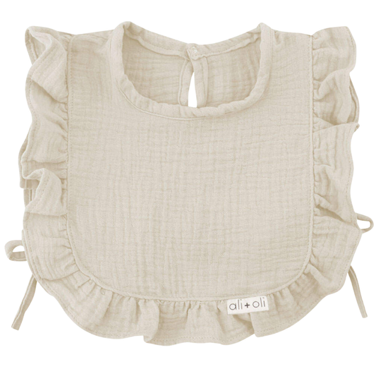 Muslin Cotton Ruffle Baby Bib | Sand