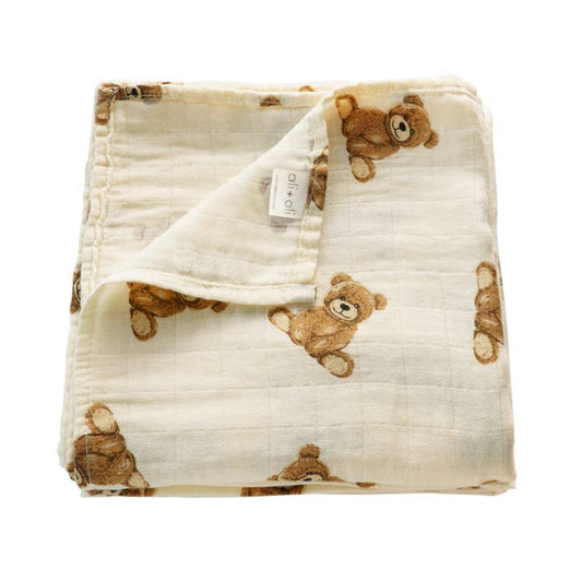 Bamboo Muslin Swaddle Blanket | Teddy Bear