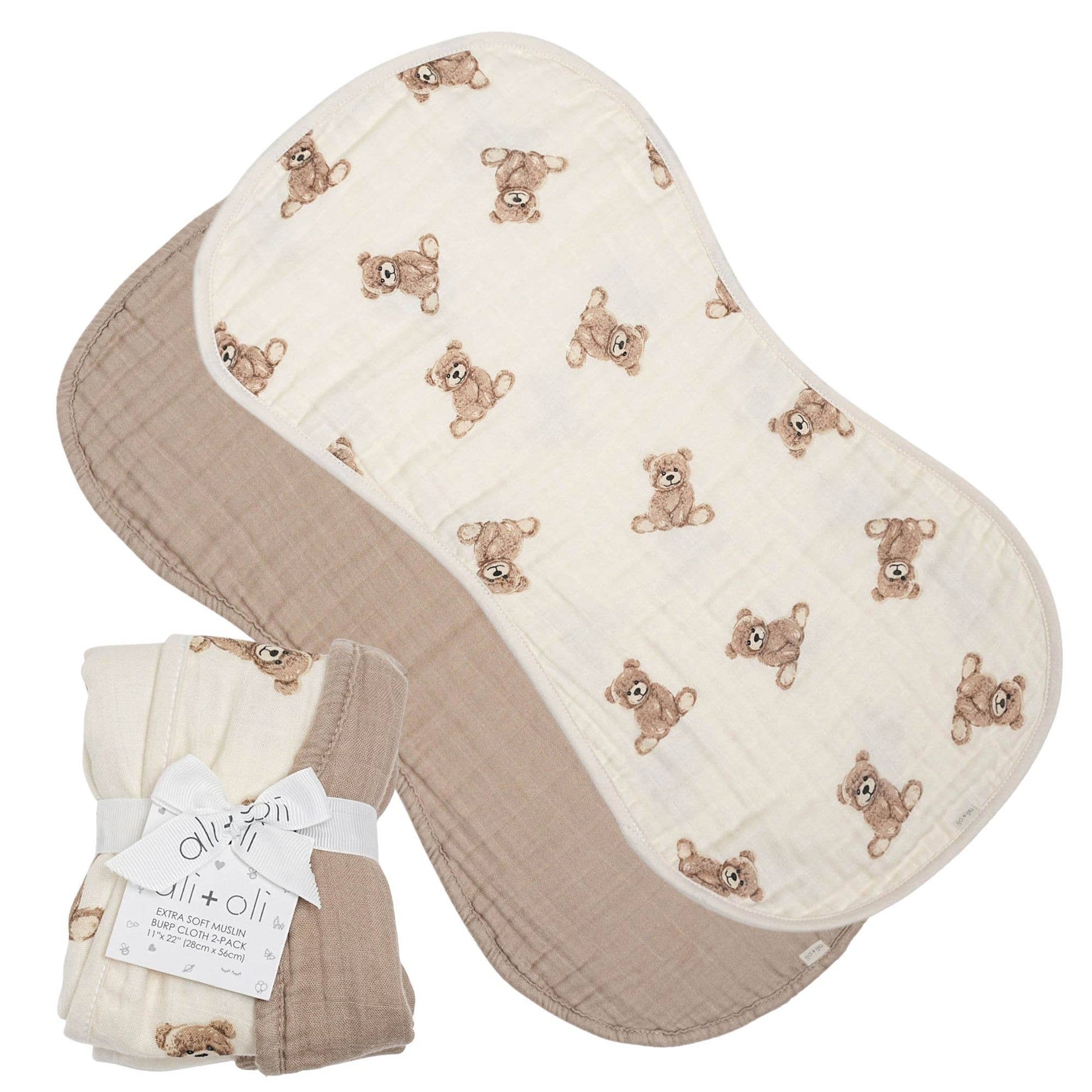 Bamboo Muslin Burp Cloth Set 2 - Pack | Teddy/Taupe - Afternoon Lark