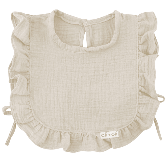 Muslin Cotton Ruffle Baby Bib | Sand - Afternoon Lark